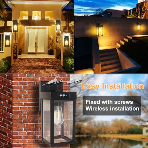 Solar Wall Lights Outdoor Waterproof with 3 Lighting Modes & Motion Sensor (Black 2 Pack)