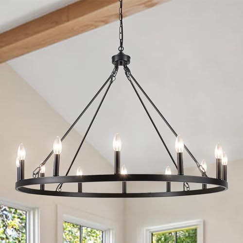 Wagon Wheel Chandelier Modern Farmhouse Chandeliers for Dining Room Light Fixtures Over Table Rustic Pendant Light for Living Room Kitchen Island