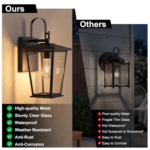 Outdoor Wall Lights Fixtures Lantern Frame 16 1 (Black-16.1in 1PCS / Non Dusk to Dawn)