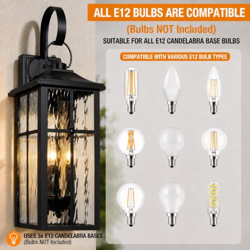 2 Pack Dusk to Dawn Outdoor Wall Lights (Black / 23.9 inch)