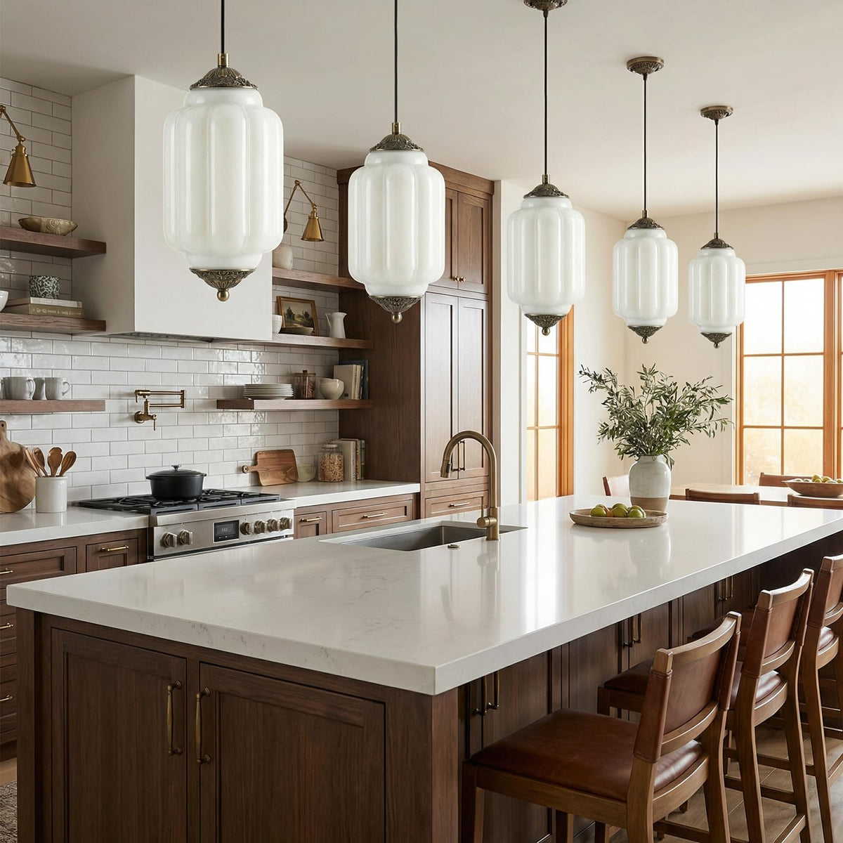 Vintage Milk Glass Pendant Lights Kitchen (Gold metal + white glass / 5.5 in)