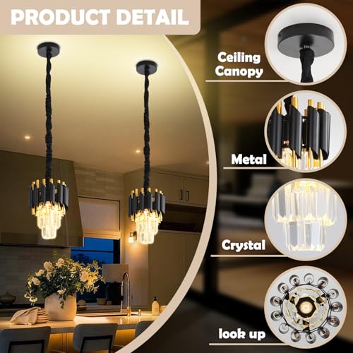 Modern Black Crystal Chandelier 2 (D7.4"XH10.2" Black)