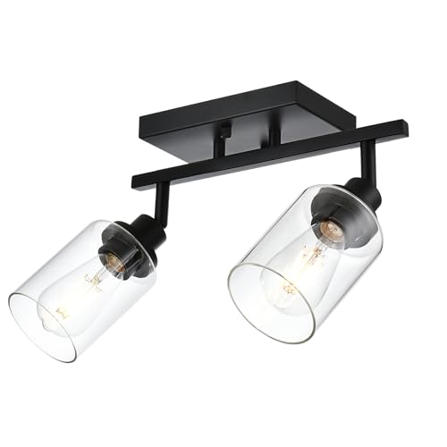 2 Light Track Lighting Kit Black Track Lighting Fixtures Bathroom Wall Sconces Ceiling Mount Kitchen Tracking Lights (Black / 2-Light)