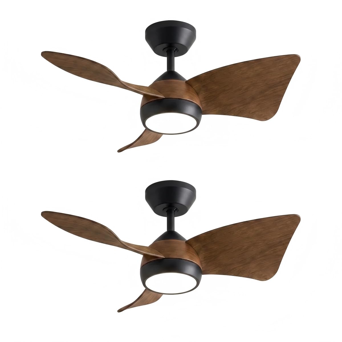 2 Pack 30" Small Ceiling Fan with Light (Black & Walnut / 30 Inch)