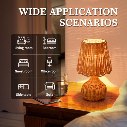 Rattan Table Lamp for Bedroom (Rattan-Dark / On/Off Switch)