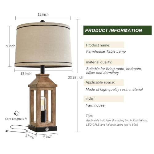23.75" Farmhouse Table Lamps USB A+C Charging Ports 3 (Wood)