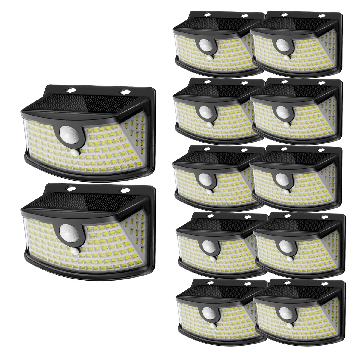 Solar Motion Sensor Lights Outdoor 120 LEDs (Black / 12 Pack)