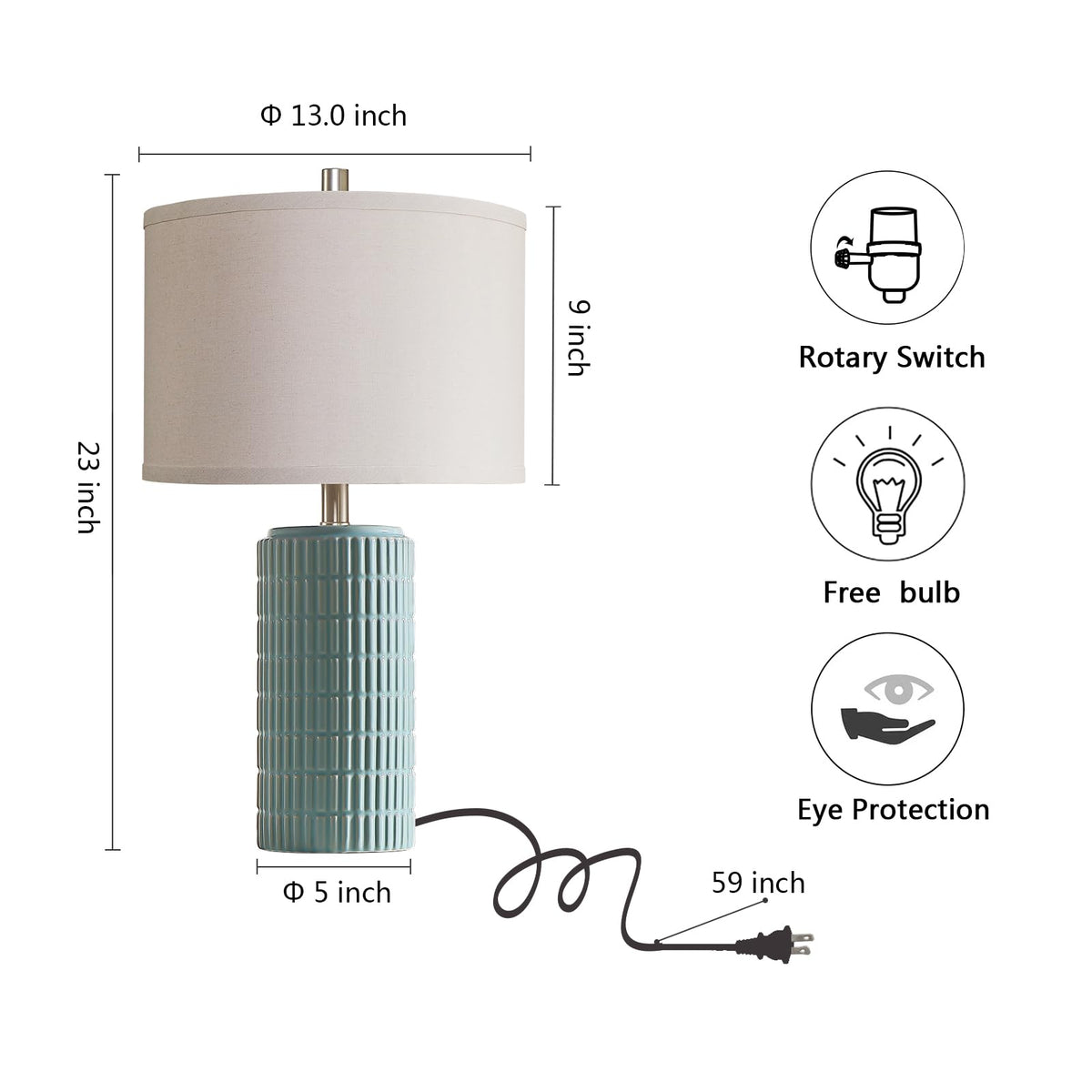 23" Set of 2 Modern Ceramic Table Lamps for Living Room (Light Blue)