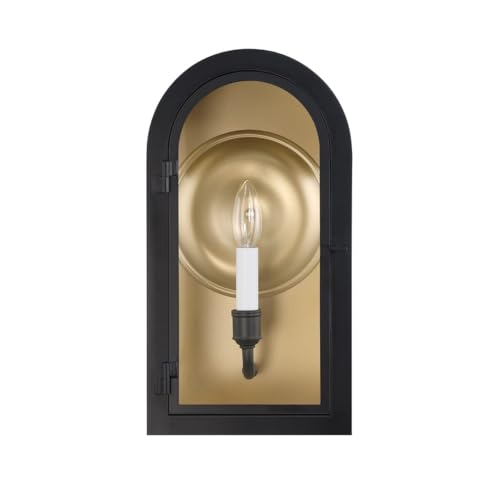 5-410-331 Grotto Modern Clear Glass Outdoor Wall Lantern, 1-Light 60 Watt, 15" H x 8" W, Matte Black with Vintage Gold (15" Height)
