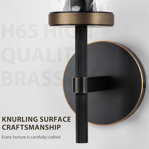15" Knurled‑Craft Hardwired Black Gold Wall Sconce (Black-Water Ripples / 15″-2 Pack)