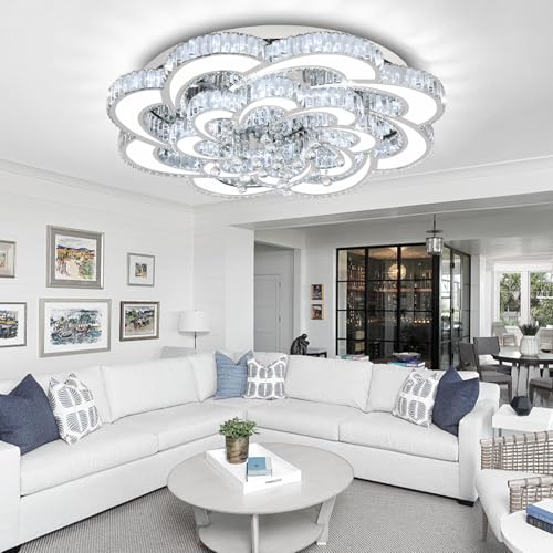 40inch Chrome Crystal Chanderliers for Living Room Modern Ceiling Chandelier for Dining Room LED Dimmable Lighting 2700k 4500k 6000k (Silver / Dia 40")