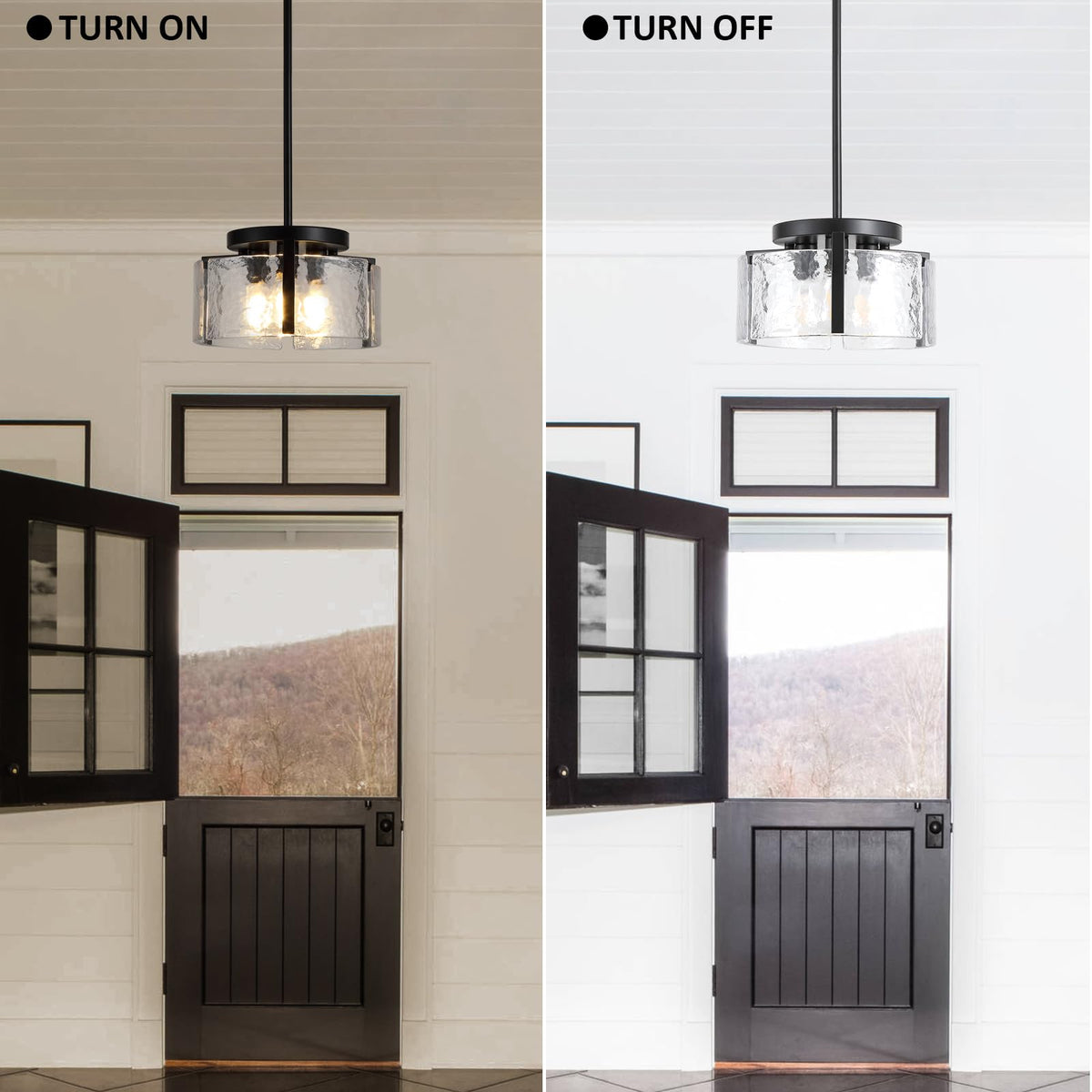 Glass Drum Chandelier for Dining Room (Black / 3-Light)