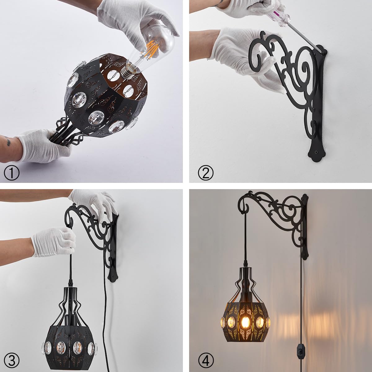 2PK Crystal Plug in Wall Sconce Hanging Lamp Shelf Dimmable Wall Sconces Adjustable Wall Lights with Wall Sconces Wall Mount Plug in Lamps for Bedroom Living Room (YLW13black)