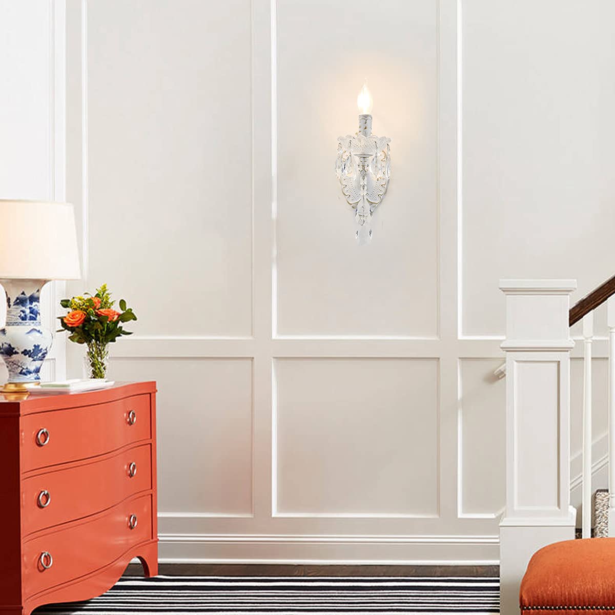 Crystal Wall Sconce Distressed White Vintage Wall Chandelier (W6039-1-White)