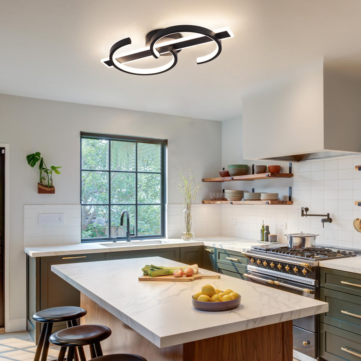Modern LED Ceiling Light 60W Black Hallway Light Fixtures 4000K Aluminum Long Flush Mount LED Ceiling Lamp for Hallway (Black,17.7Inch)