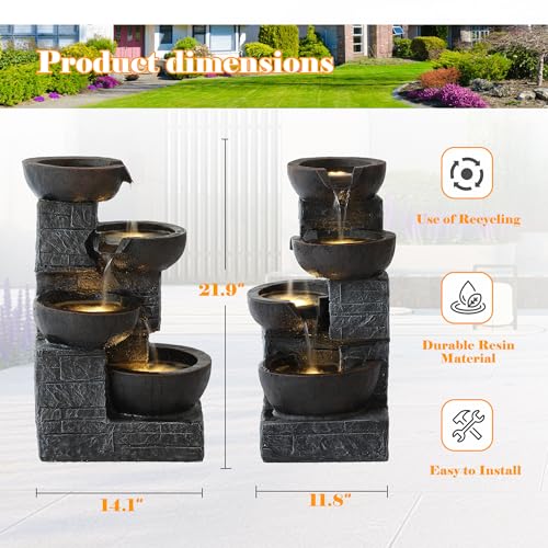 22" H 4 Tiers Cascading Water Fountain Outdoor (Dark Brown)