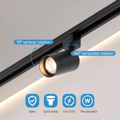 6 Light LED Track Lighting Kit with 6.6FT H Track Lighting Rails & Floating Canopy Connector (Black / 6 Lights)
