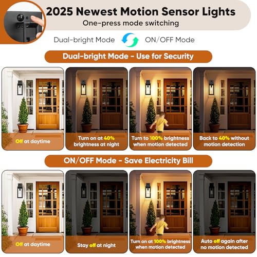 2 Pack 16” Upgraded Motion Sensor Outdoor Wall Lights (Black / 16in)