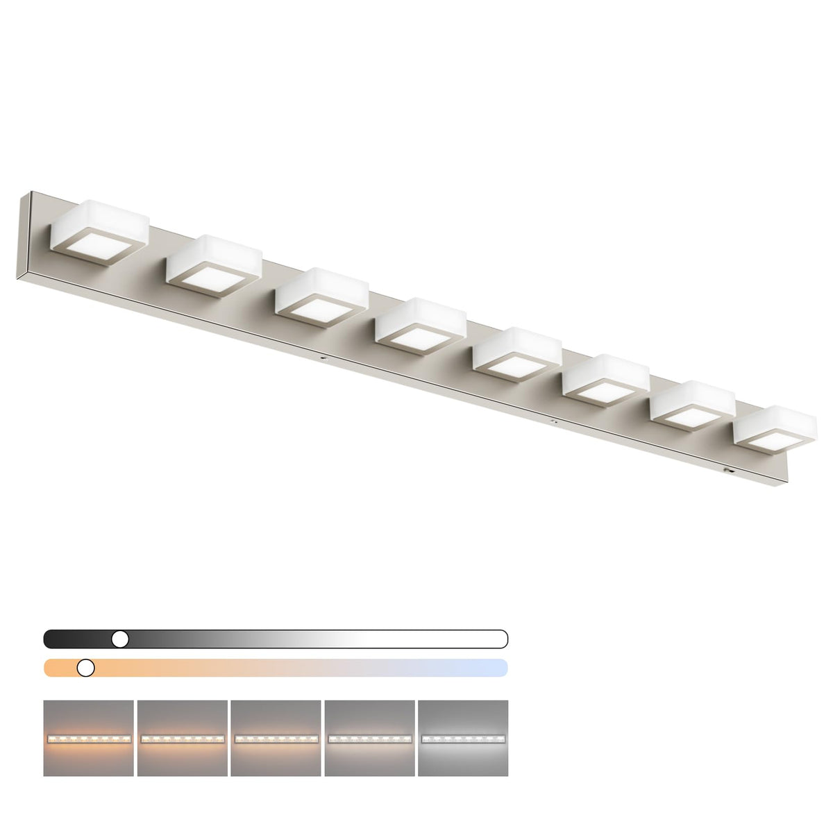 52inch Brushed Nickel Vanity Lights 8 Lights Dimmable 5 Color Temperature Acrylic Modern LED Bathroom Vanity Lighting Fixtures Brushed Nickel (Brushed Nickel-5 CCT / 52 inch)