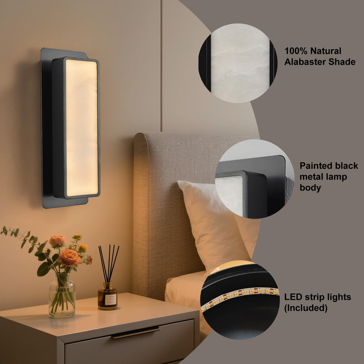 14" Alabaster Wall Sconce (Black / 14in)