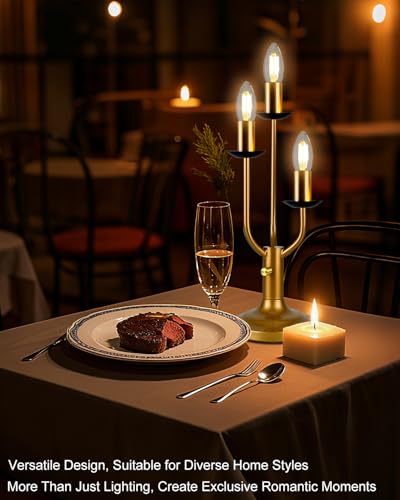 Vintage Candelabra Table Lamp Gold Lamp 3 Bulbs Included Dimmable (01-Gold 3-Light Candelabra)