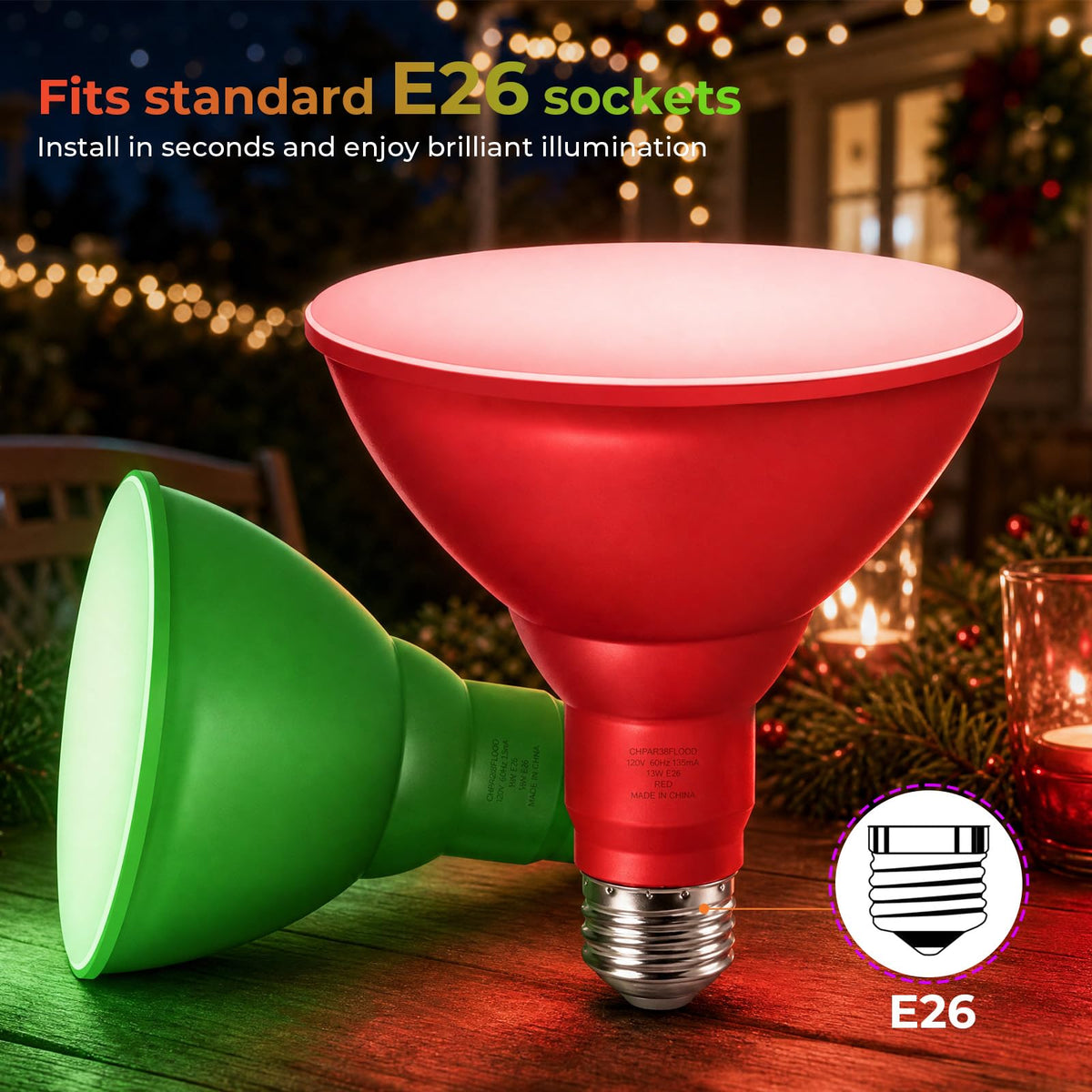 PAR38 Red and Green Light Bulbs (Red+green / 6 Pack)
