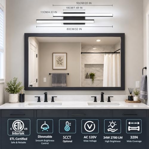 LED Modern Bathroom Light Fixtures Over Mirror 5CCT Optional 32 Inch 2 Pack