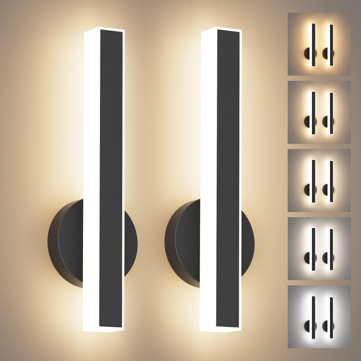 Black Wall Sconce Hardwired Modern LED 18W Wall Sconce Set of Two (Black)