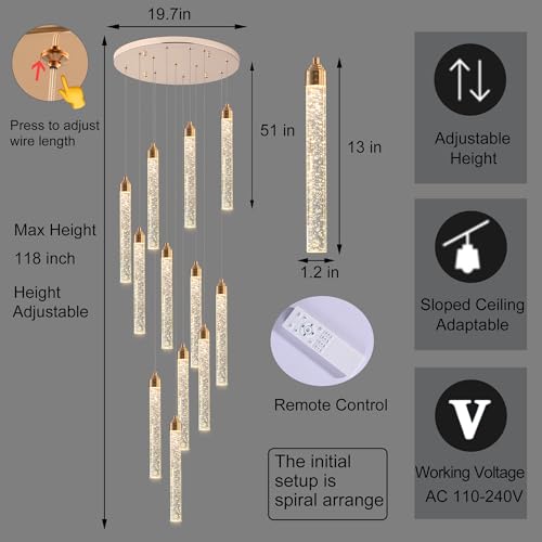 12 Lights High Ceiling Crystal Staircase Chandelier Gold (Gold / 12 lights)
