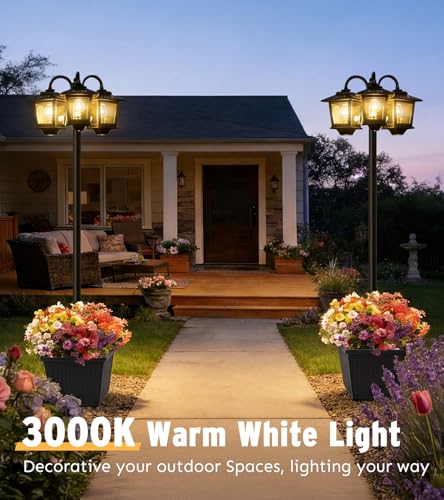 3 Head Solar Lamp Post with Planter (Black / Clear Frame)