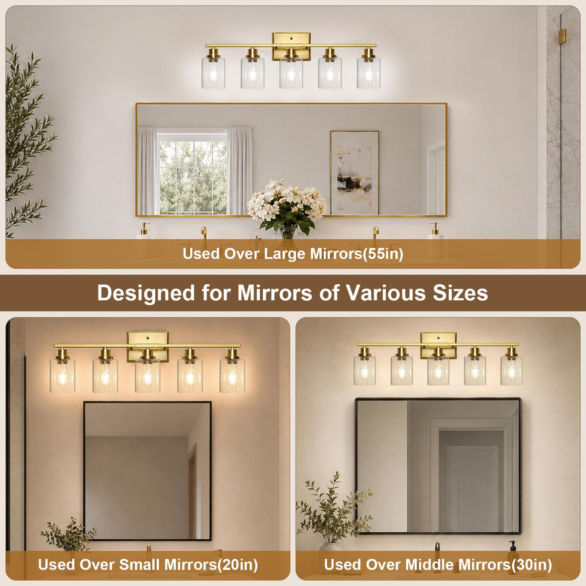 Modern Bathroom Light Fixtures Over Mirror (Gold / 5 Light)