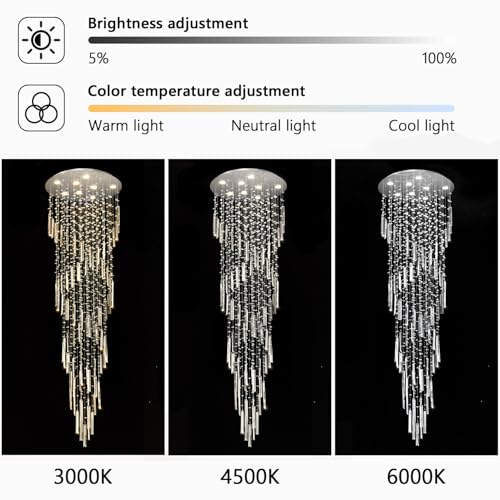 D24'' x H78'' Modern Crystal Chandelier High Ceiling Chandeliers for Entryway Glam Chandelier Large Raindrop Chandeliers LED Dimmable Light Fixtures for Staircaes Foyer Hallway Living Room (D24'' x H78'' Silver)