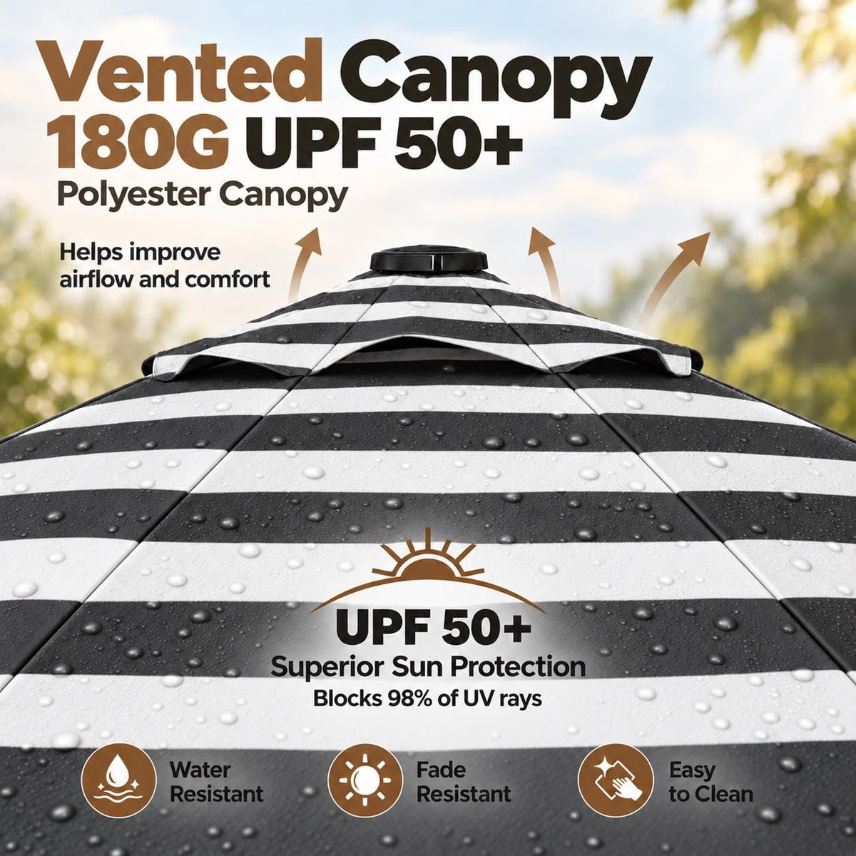9FT Solar Patio Umbrella w (Black/White / 9FT)