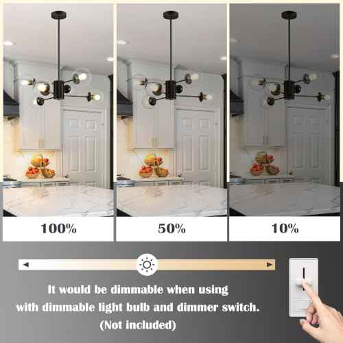 6 Light Globe Sputnik Chandelier Modern Black Sputnik Chandelier Mid Century Pendant Light Matte Black Finished with Clear Globe Glass Lampshade Chandeliers for Dining Room Kitchen (Clear, Black, M)