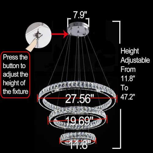 3 Tier Crystal Ring LED Chandelier (27.53'')