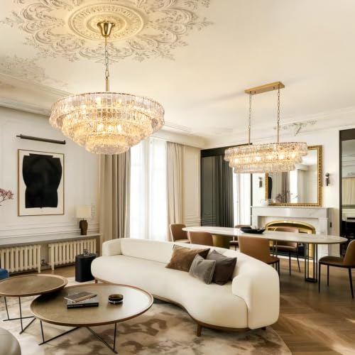 39in Large Chandelier Gold (Rectangle Clear & Gold Chain / 39.37in)