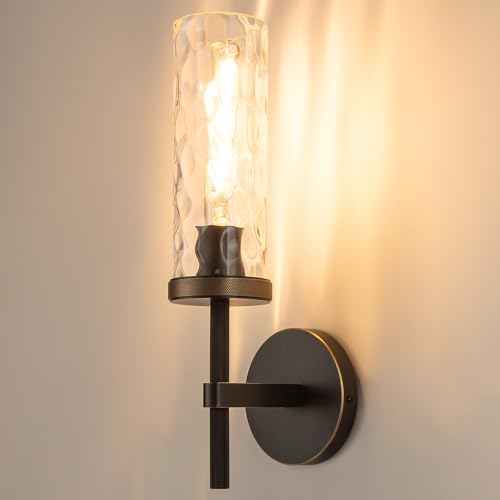 15" Knurled‑Craft Hardwired Black Gold Wall Sconce (Black-Water Ripples / 15″-1 Pack)