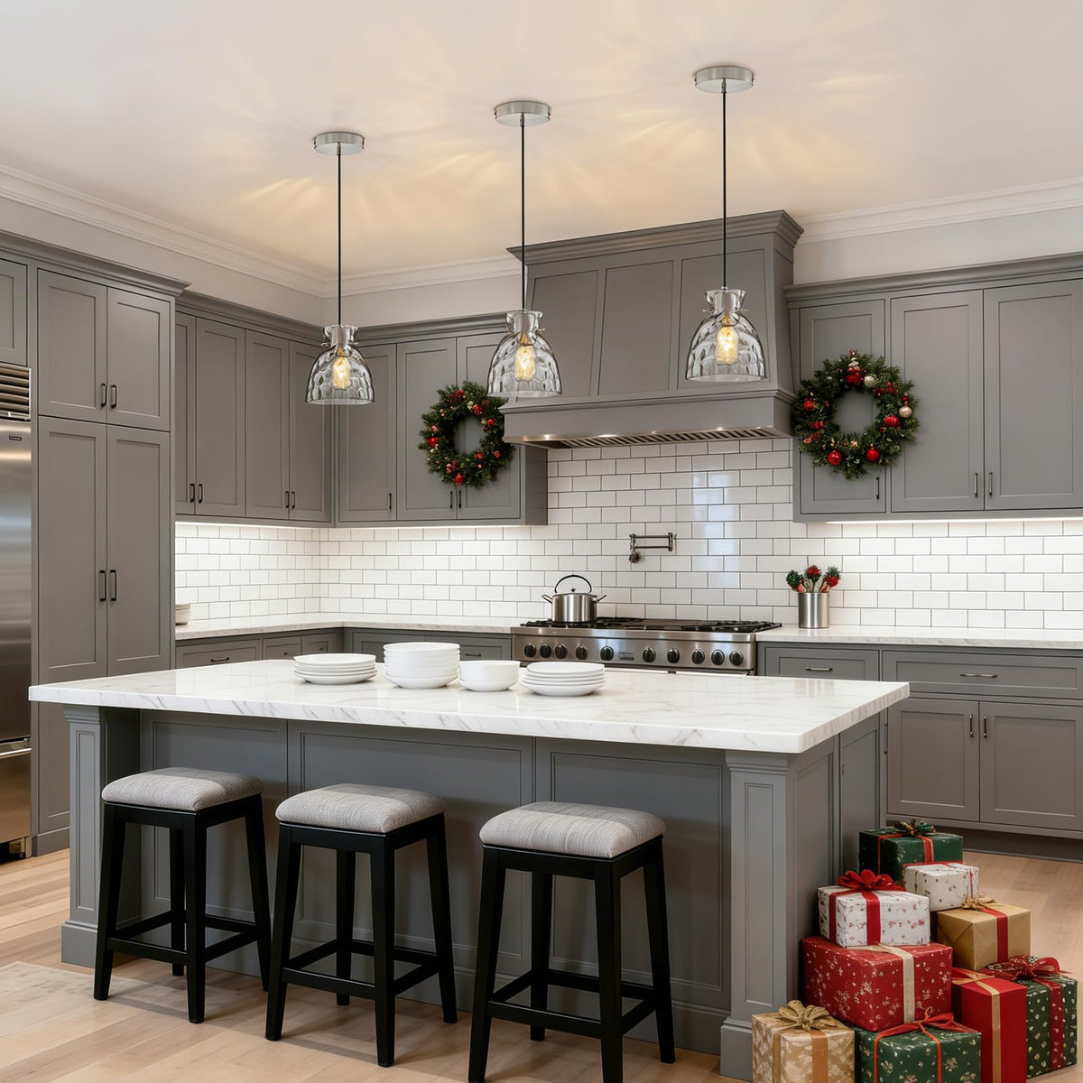 5.9" Mini Hammered Glass Pendant Lights Kitchen Island Brushed Nickel E26 (1-Pk Brushed Nickel / D5.9")