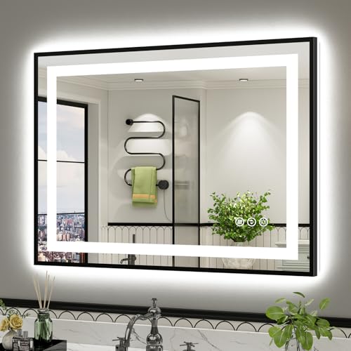 40x30 Inch LED Bathroom Mirror with Black Frame (Backlit+front Lit With Black Frame / 40"L x 30"W)