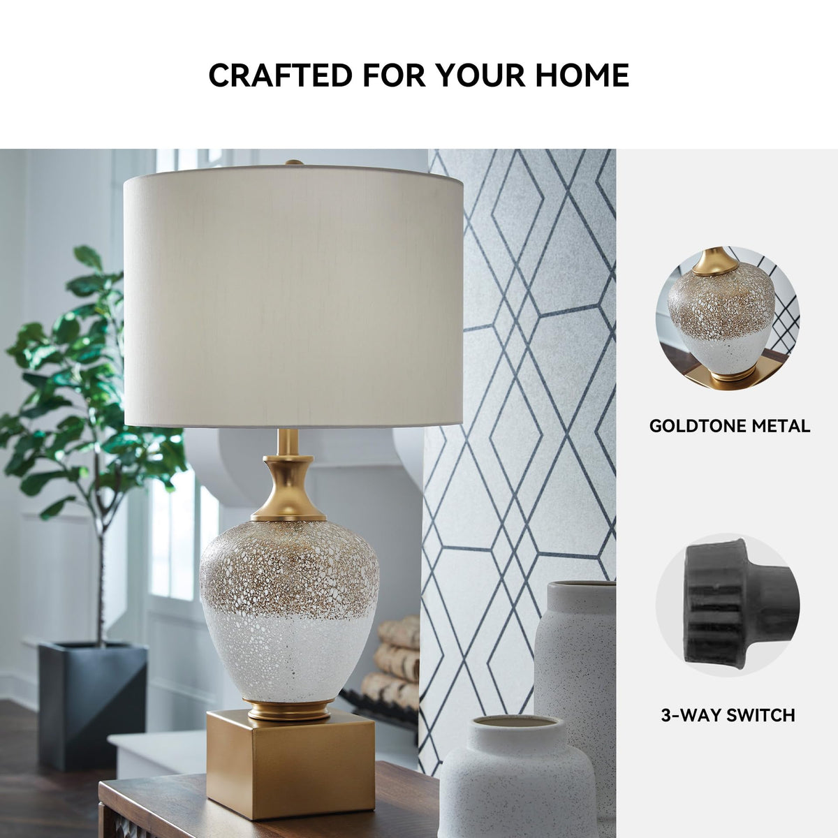 Tavisburg Glass Table Lamp (Brown/White/Gold / Table Lamp)