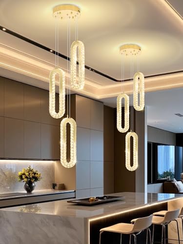 Modern Pendant Light for Kitchen Island Crystal Ring Chandelier Gold LED Pendant Lighting Fixture for Dining Room Kitchen Living Room Foyer Hallway Bedroom (Gold / 3 Rings (New))