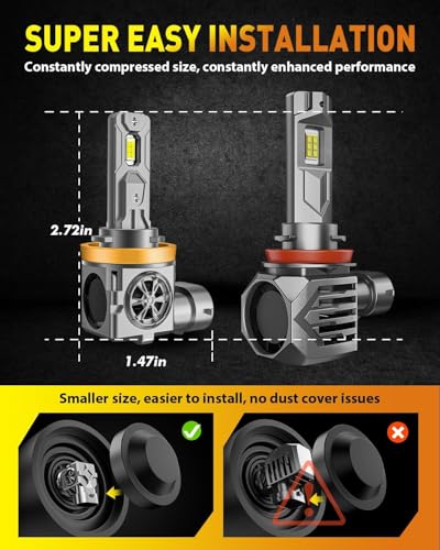 New-Gen H11/H9/H8 9005/HB3 Light Bulbs Combo, 160,000LM 2000% Ultra Brightness,Real 1:1 OEM Mini Size, 85000Hrs Long Life, CANBus Ready, Plug and Play, Pack of 4 (H11&9005)