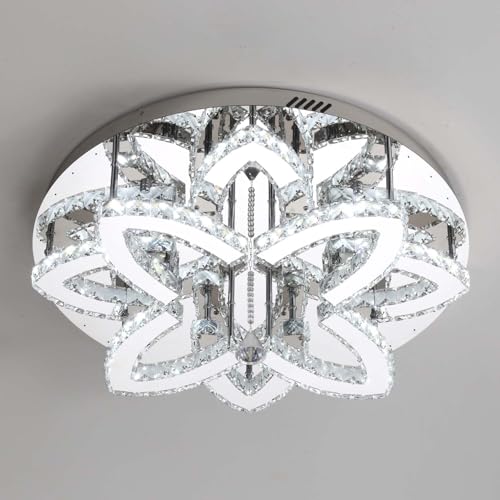 Dia 24" Modern Crystal Chandeliers Silver Chandelier LED Flush Mount Ceiling Light for Living Room Dining Room Bedroom Foyer Entryway LED Dimmable 2700 (Silver / Dia 24")