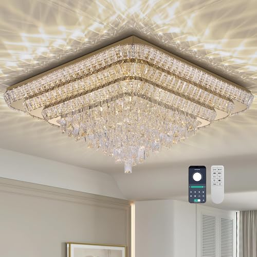 Crystal Chandeliers Modern Led Ceiling Light Flush Mount Fixture (Gold / 43 inches)