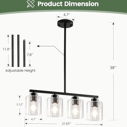 4 Light Kitchen Island Light (Black & Clear Glass / 4 Light)