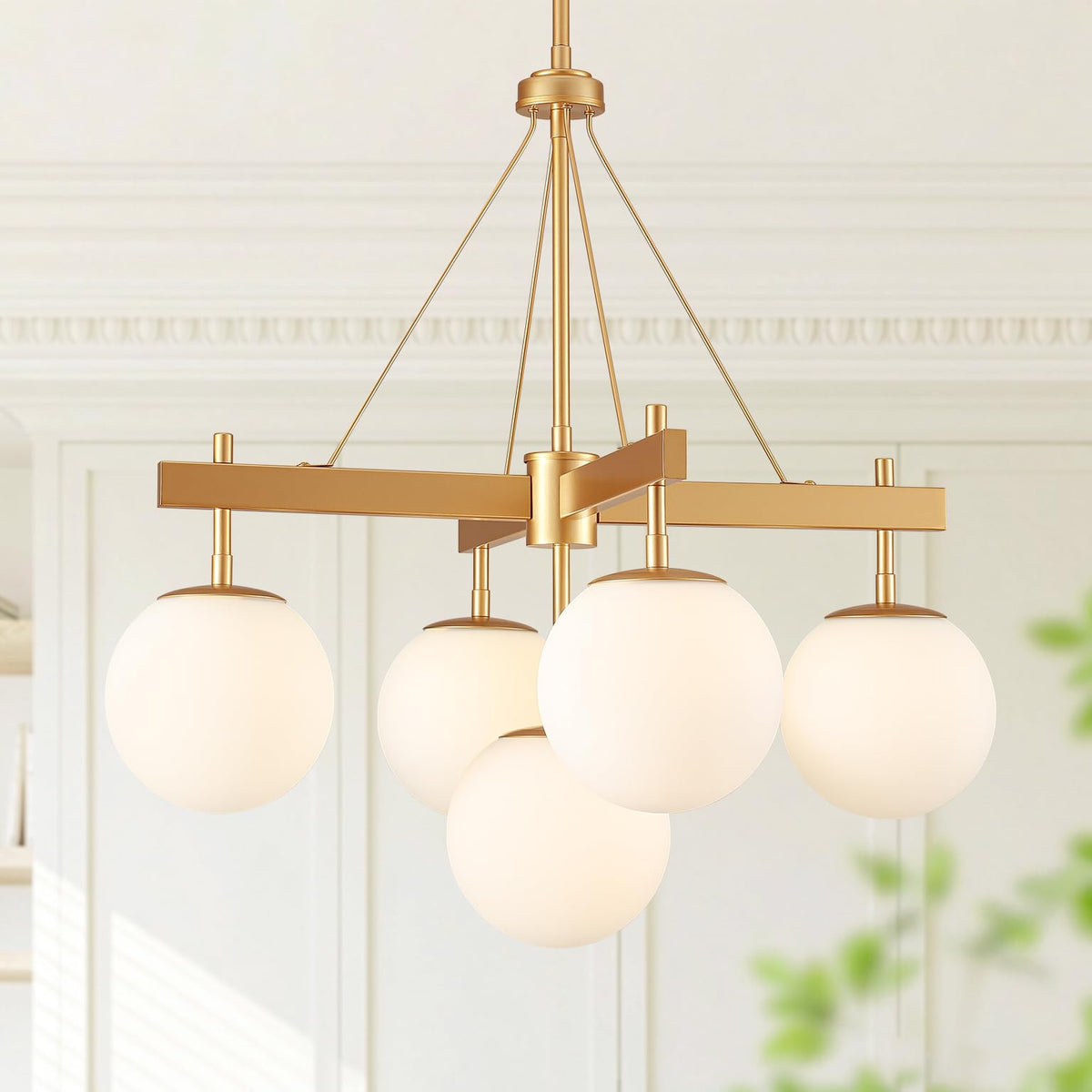 5 Light Gold Dining Room Chandelier (White and Gold)
