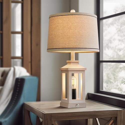 Farmhouse Table Lamps Set of 2 for Living Room 23.75" Bedroom Lamps White (Beige)