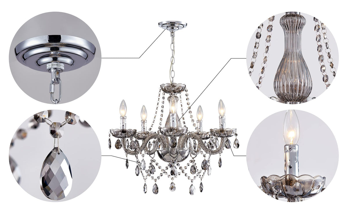 Saint Mossi Smoky Gray Crystal Chandelier with 5 Lights for Dining Room (Smoky Gray Crystal / W19" 1 Tier)