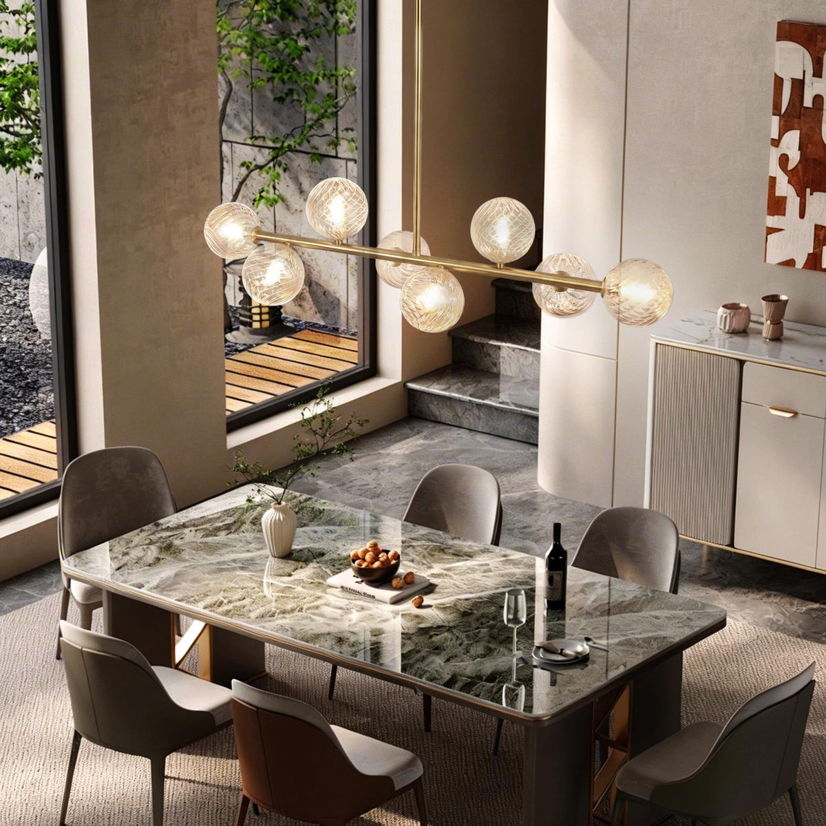 Modern 8 Light Linear Chandelier Gold Sputnik Dining Room Light Fixture (Gold and Clear / 8 Light)