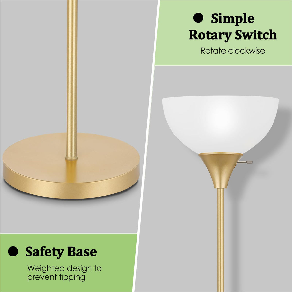 Floor Lamp LED Standing Lamps with White Plastic Shade (Gold)